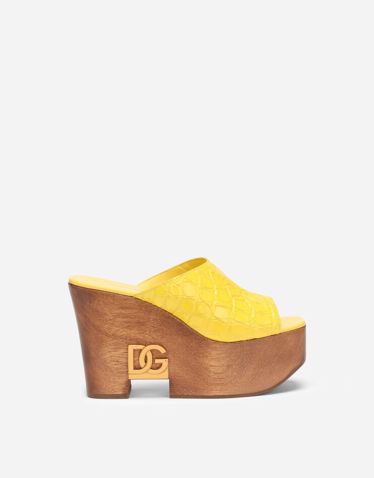 Crocodile flank leather wedges with DG logo - 1