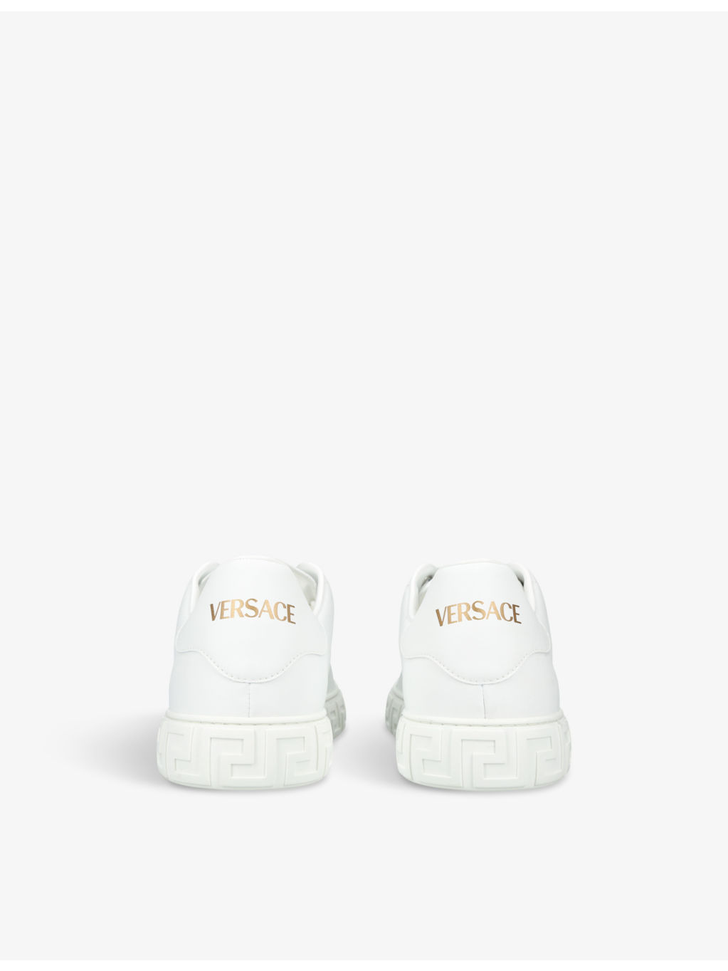 Greca-pattern brand-tab leather low-top trainers - 4