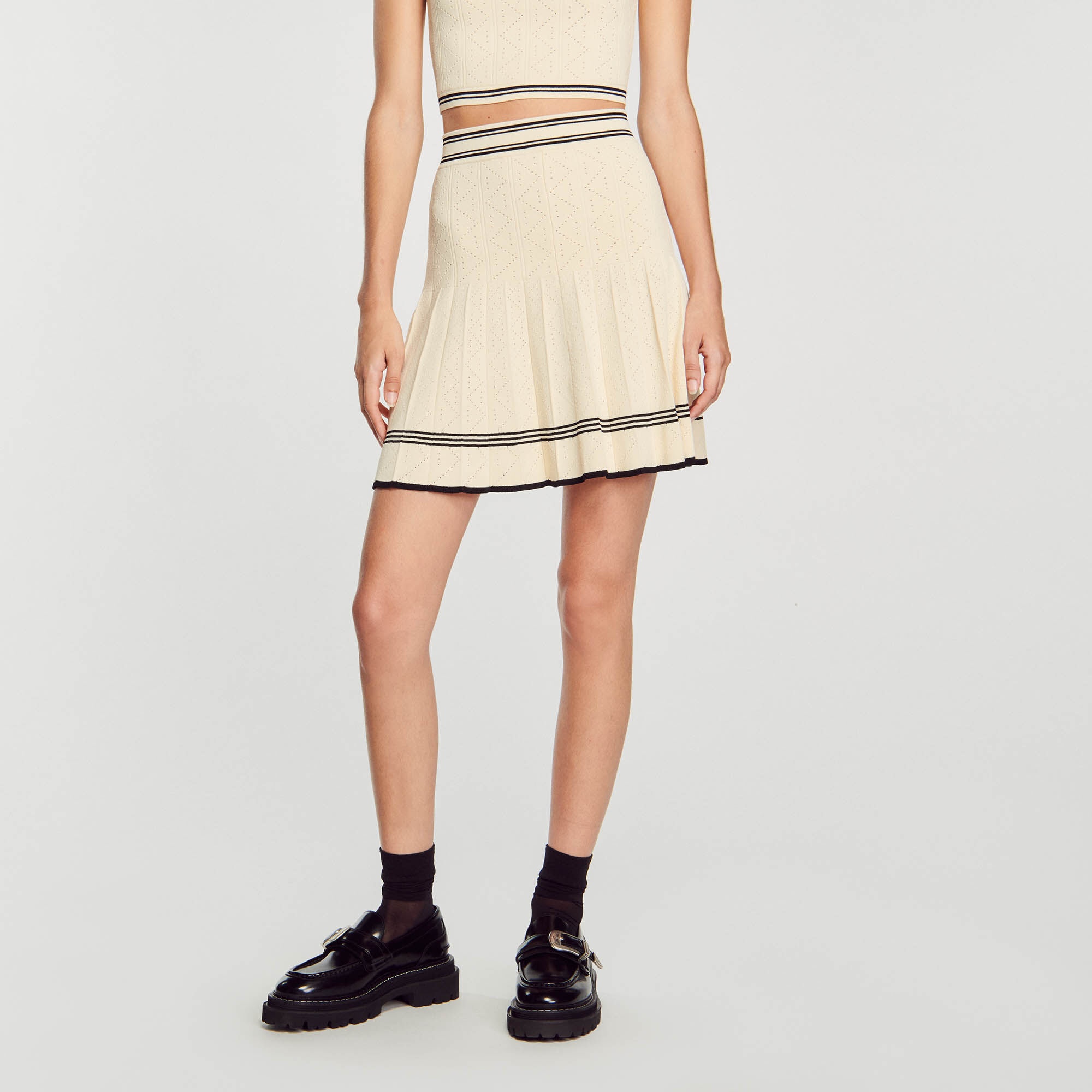 SHORT PLEATED KNIT SKIRT - 5
