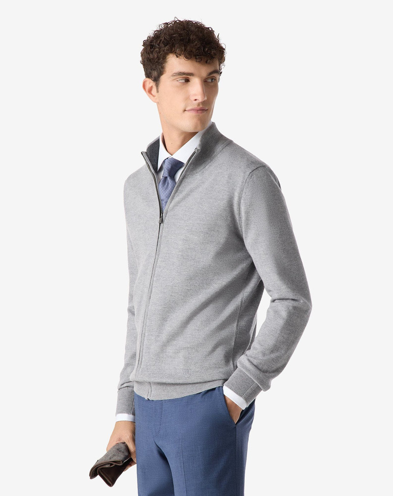 CORNELIANI Pale melange grey full zip extra fine wool jumper outlook