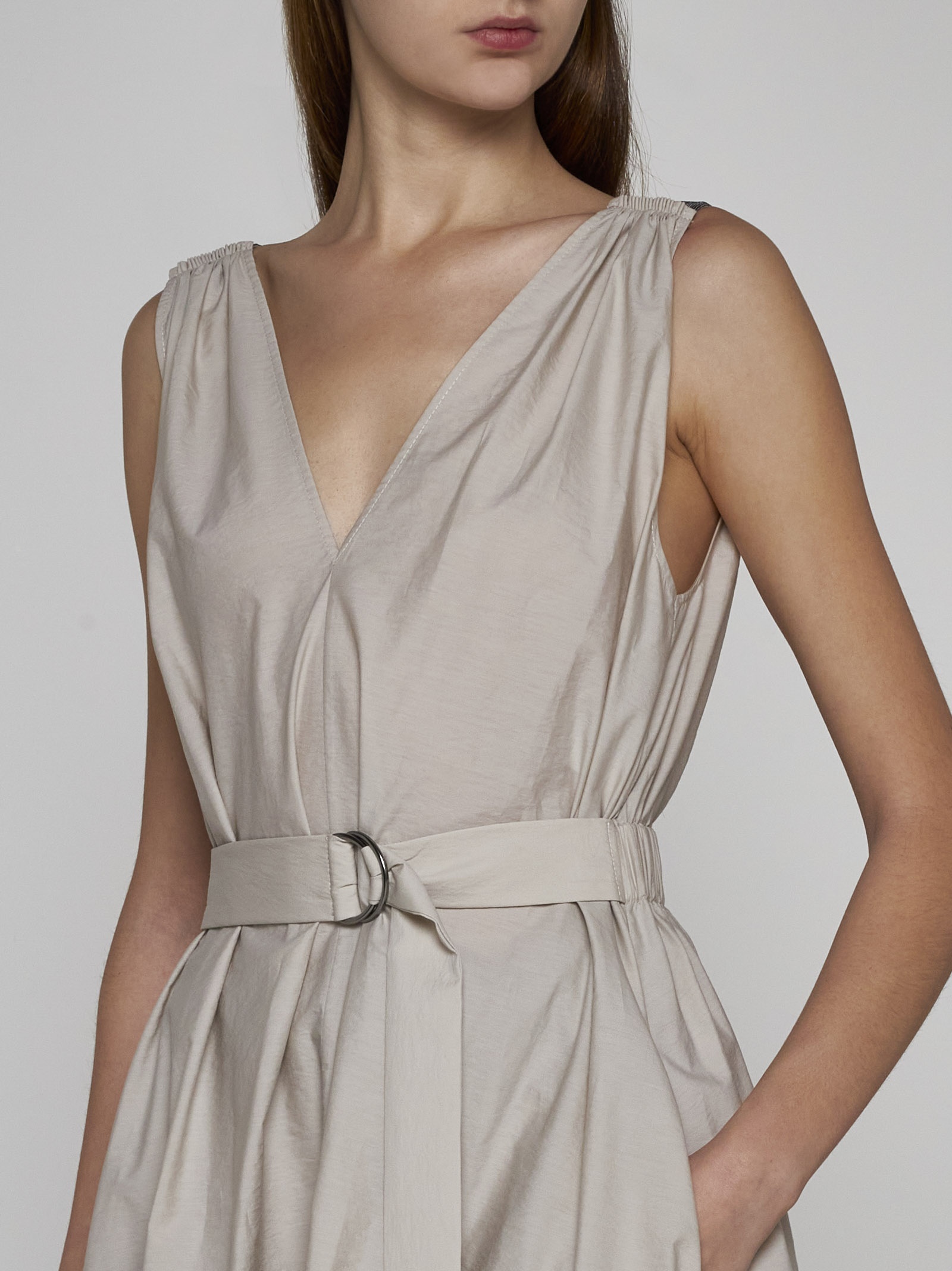Belted cotton-blend long dress - 4