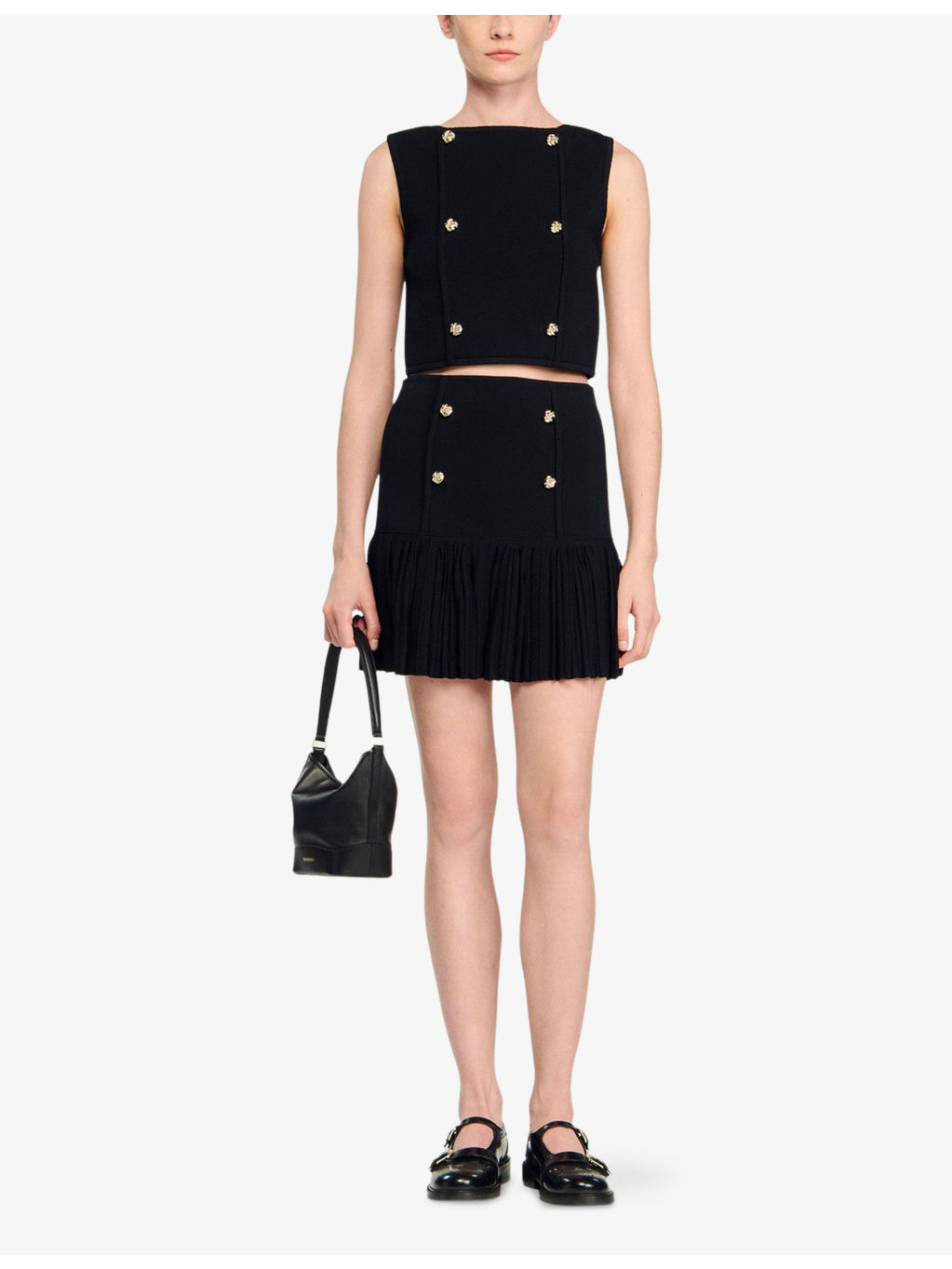 Button-Embellished Cropped Stretch-Knit Top - 2