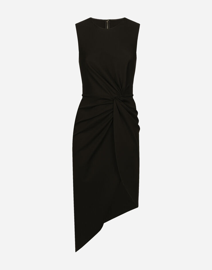 Calf-length dress in jersey Milano rib with draping - 1