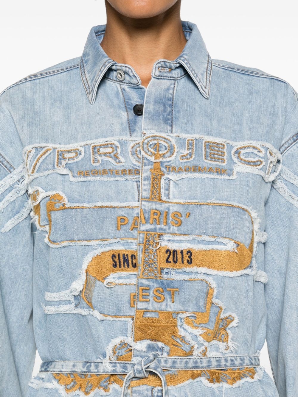 logo-embroidered denim shirtdress - 5
