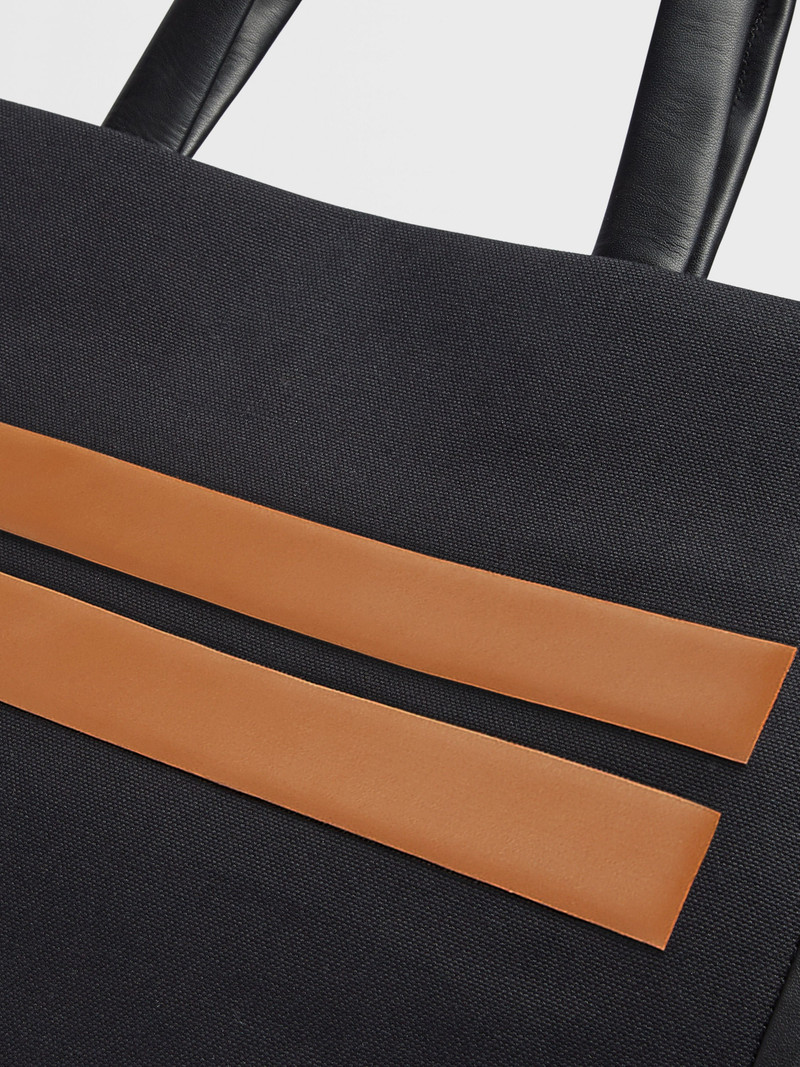BLACK COTTON AND LEATHER START UP TOTE BAG 5