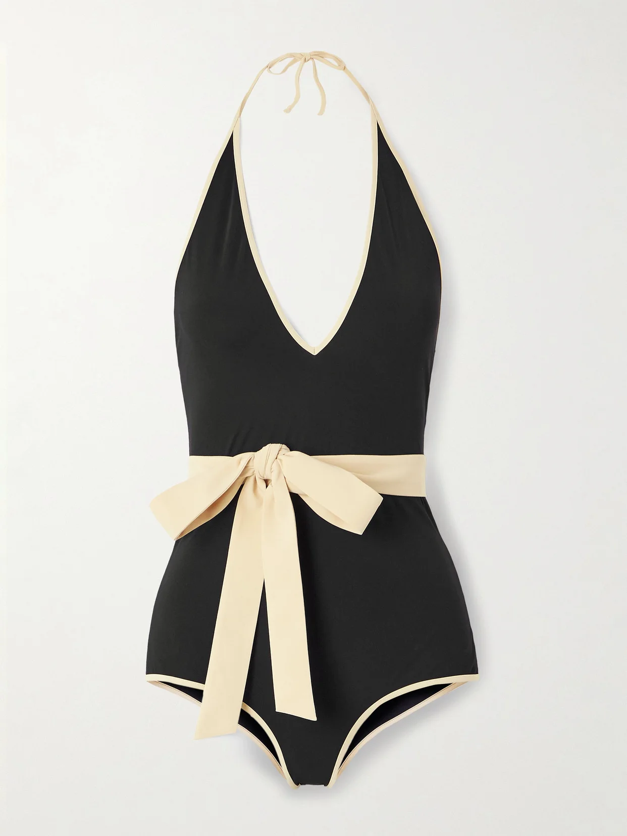 Belted Two-tone Halterneck Swimsuit - 1
