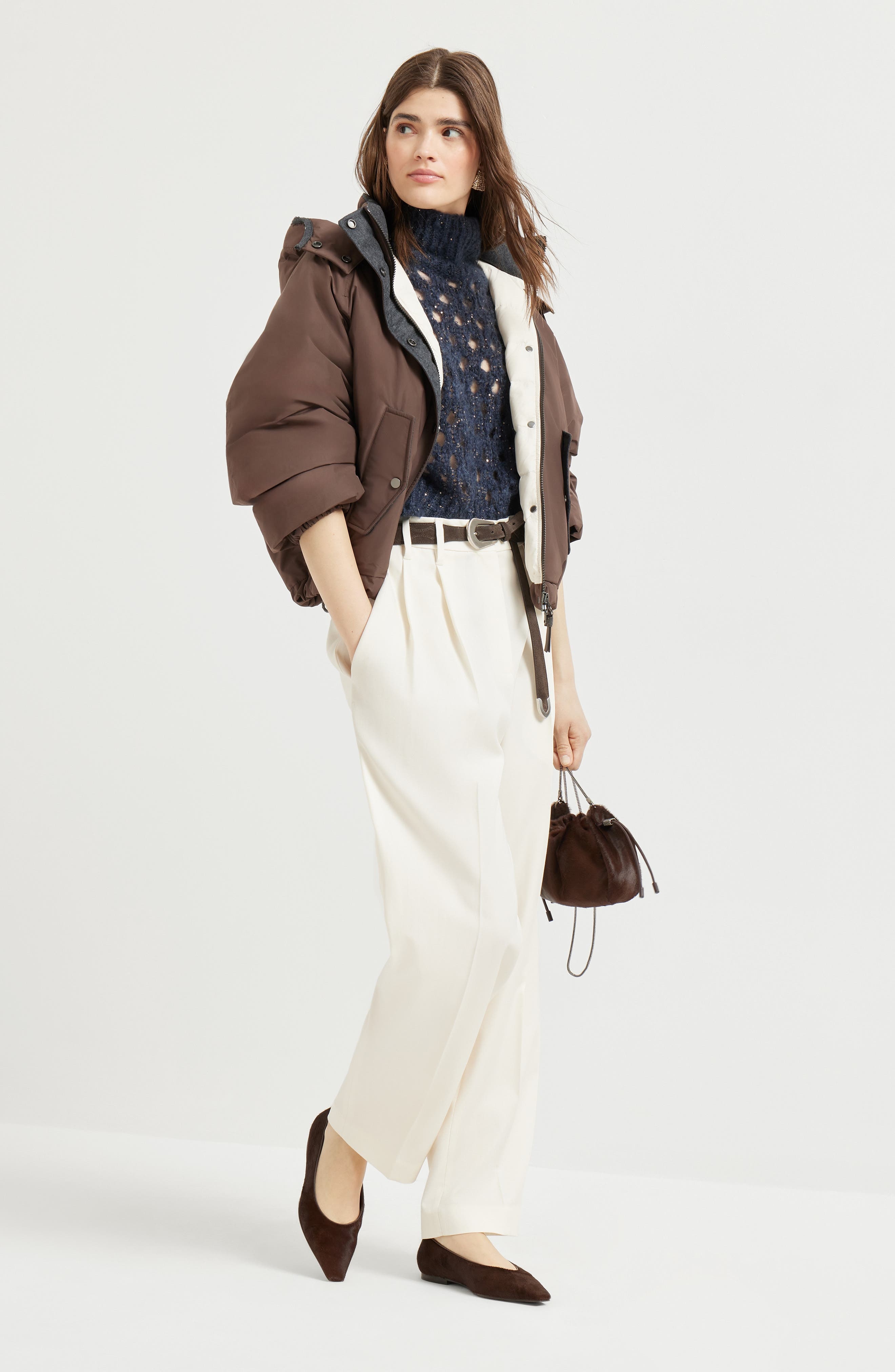 Brunello Cucinelli Crop down jacket with monili in Pine Cone Brown at Nordstrom - 6