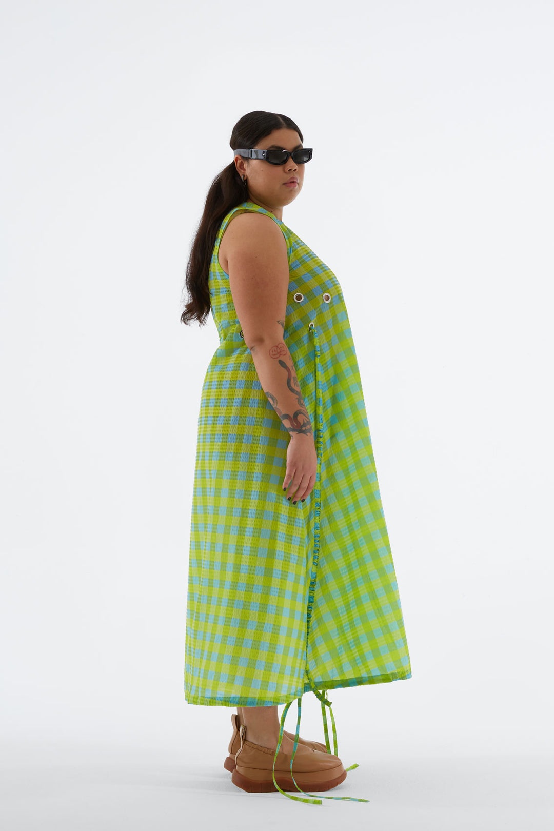 GREEN CHECK ELASTIC DRESS - 3