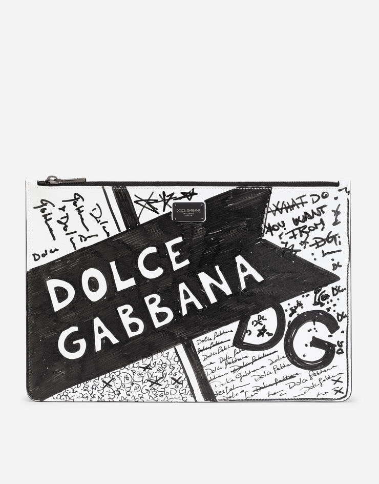 Flat graffiti-print calfskin toiletry bag - 1