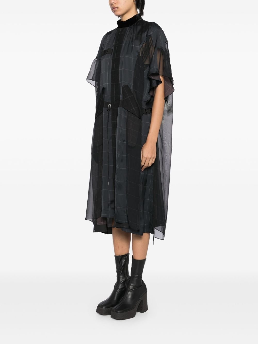 windowpane print dress - 3