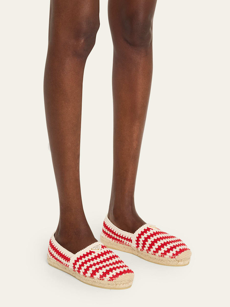 Prada Striped Cotton Crochet Espadrilles outlook