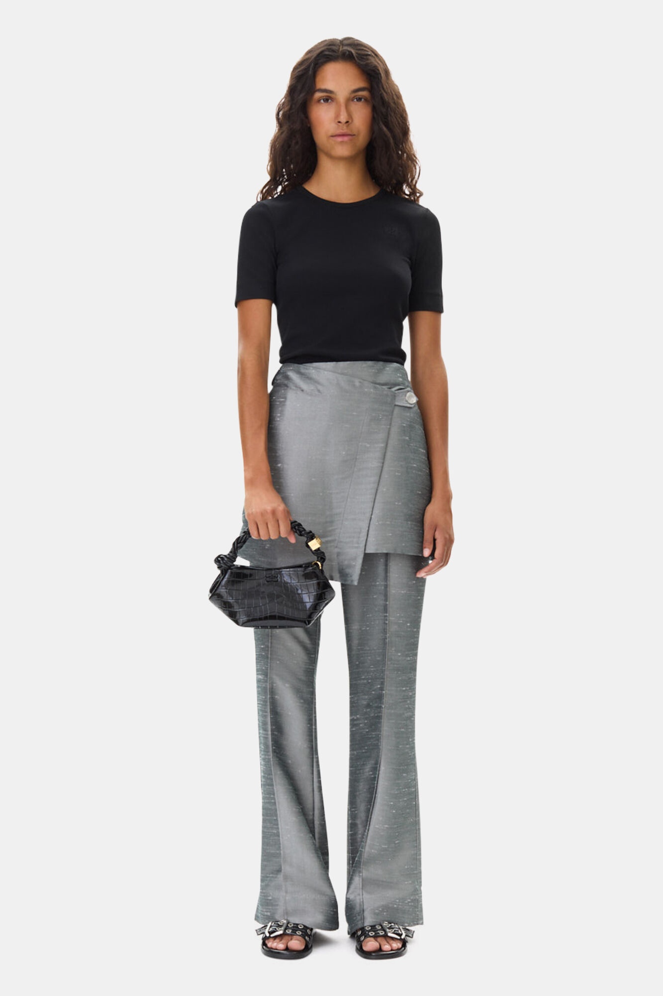 GREY SUITING SKIRT FLARED PANTS - 2