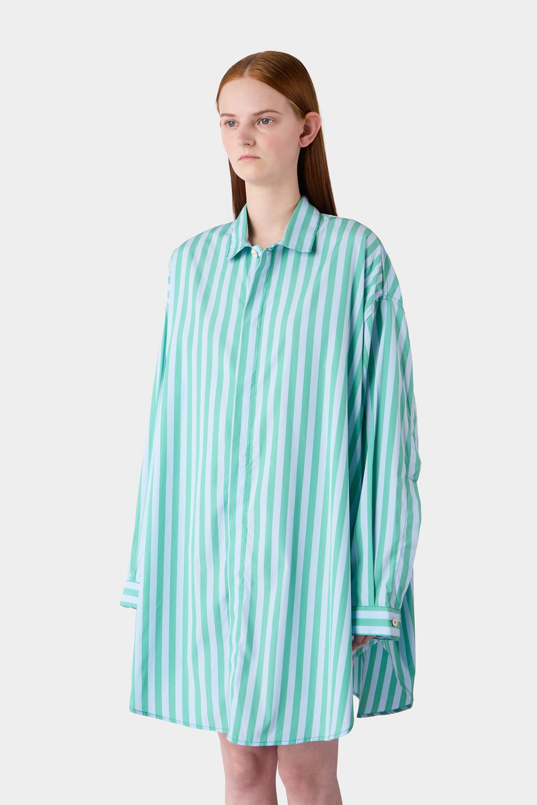 MEGA OVER SHIRT / green & azure stripes - 1