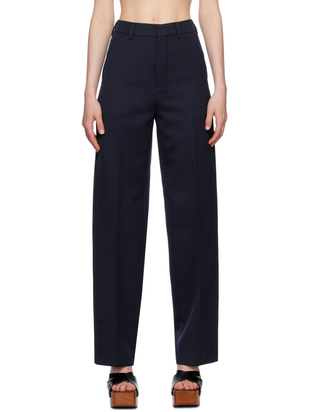 Navy Wide-Leg Trousers - 1