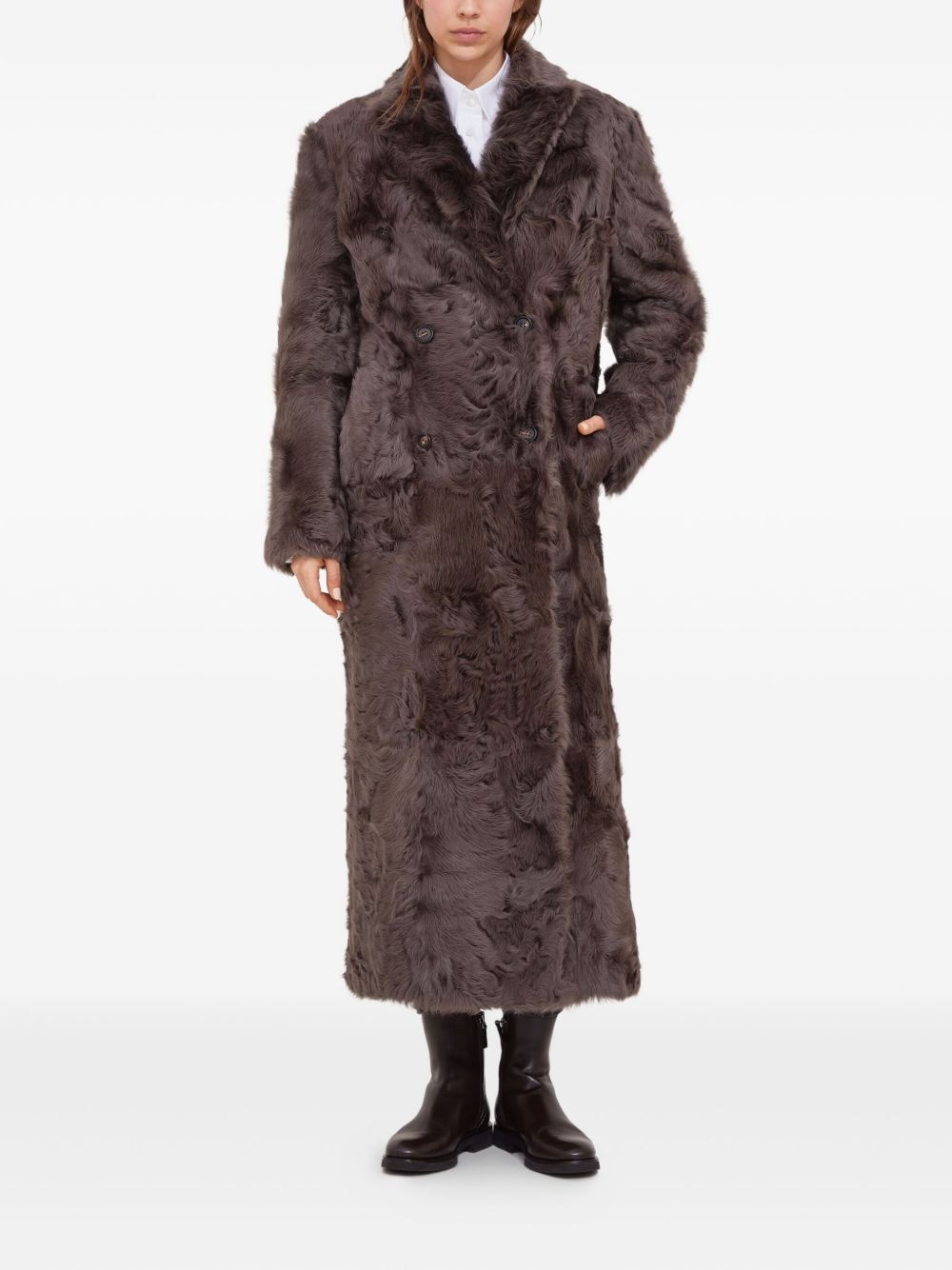 double-breasted lamb fur coat - 5
