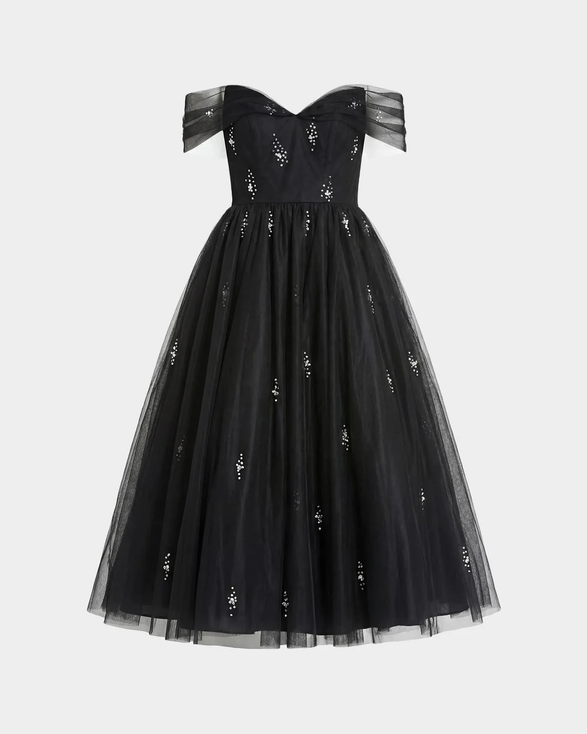 Embellished Off-The-Shoulder Cocktail Midi Dress - 1