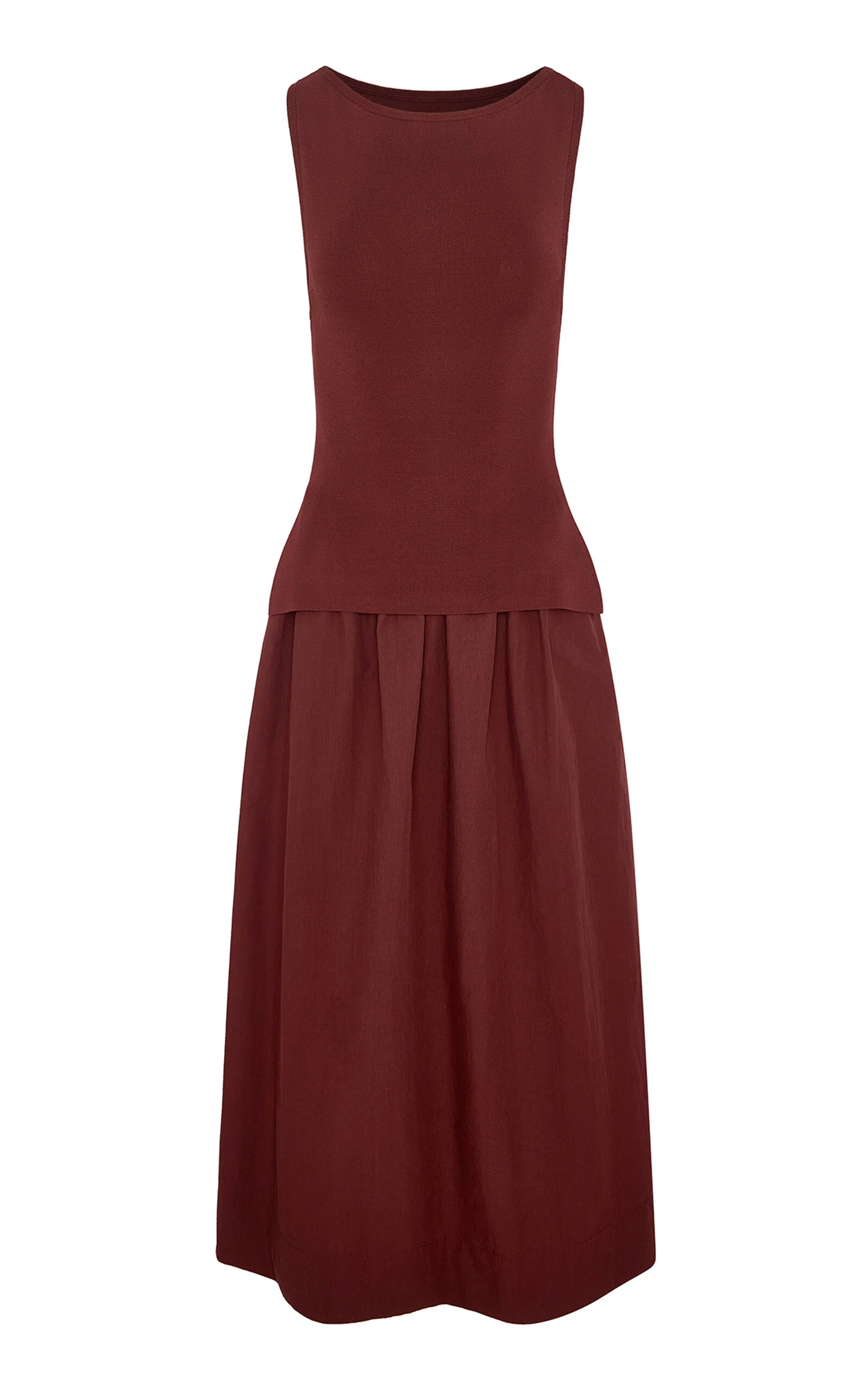 Boatneck Mixed Media Midi Dress red - 1