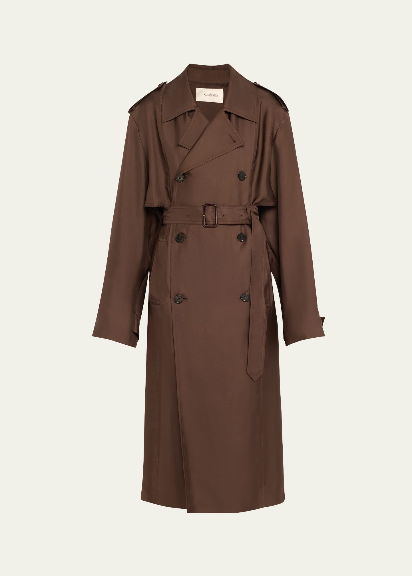 SAINT LAURENT Belted Silk Trench Coat | bergdorfgoodman