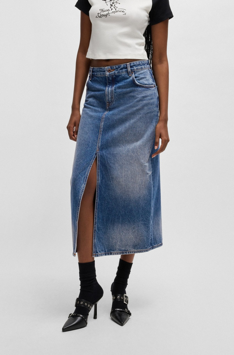 DENIM MIDI SKIRT WITH FRONT SLIT 2