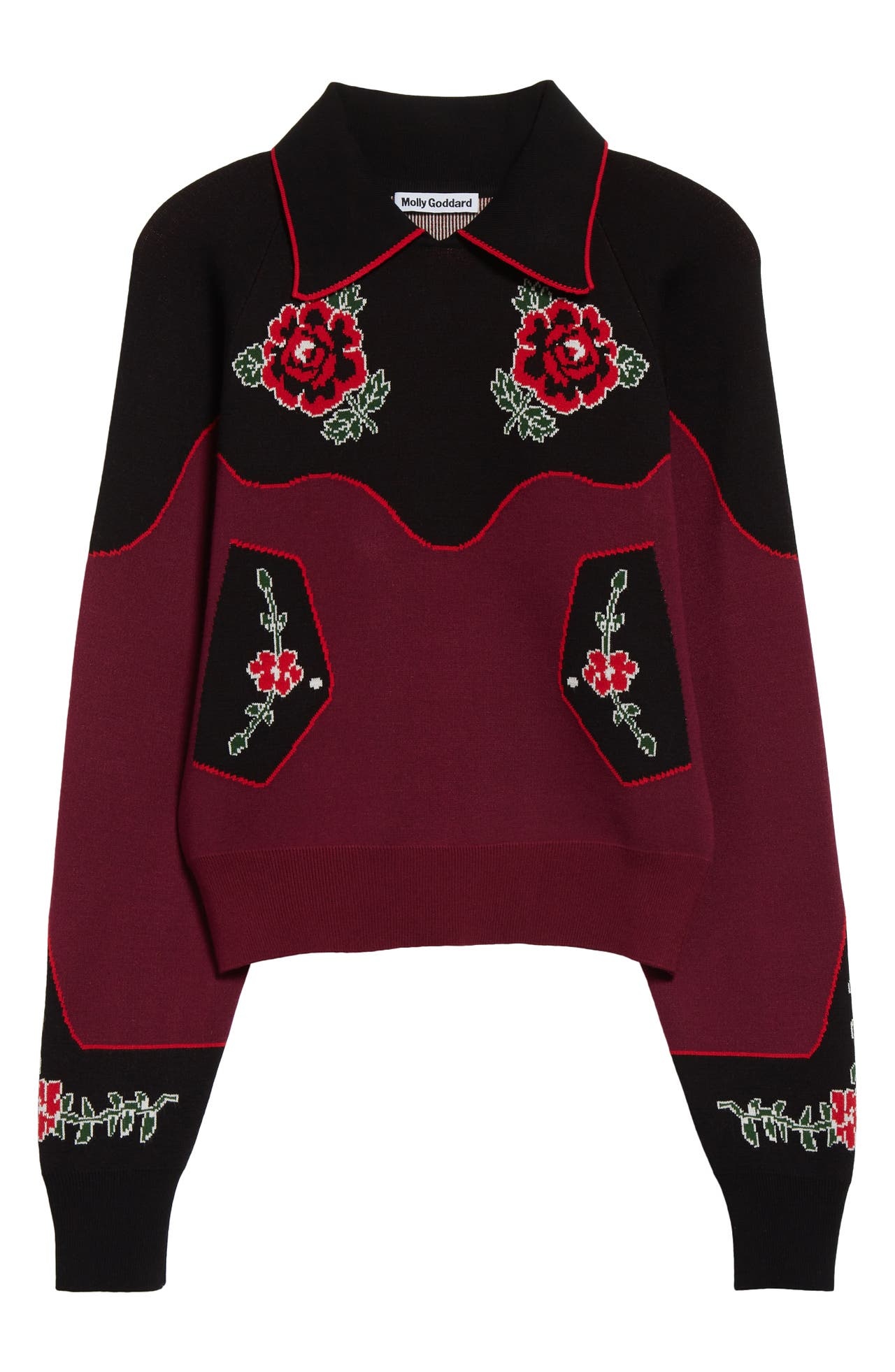 Molly Goddard Natasha Trompe l'Oeil Western Sweater in Burgundy Black at Nordstrom - 1