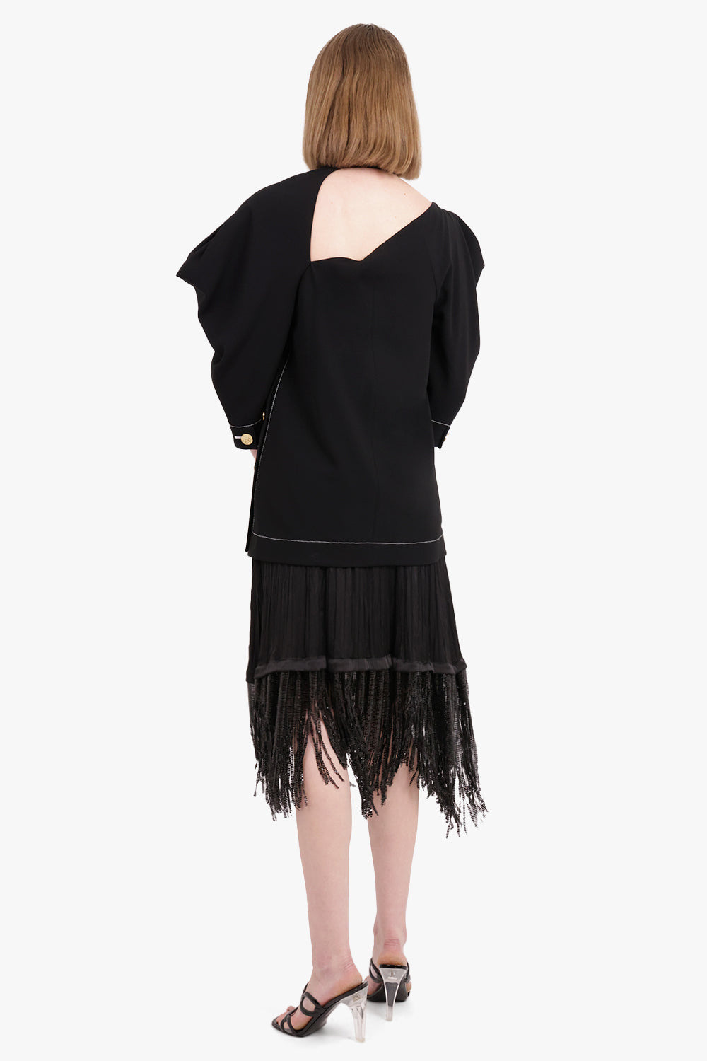 ASYMMETRIC CUTOUT BLOUSE 3/4SL BLACK - 4