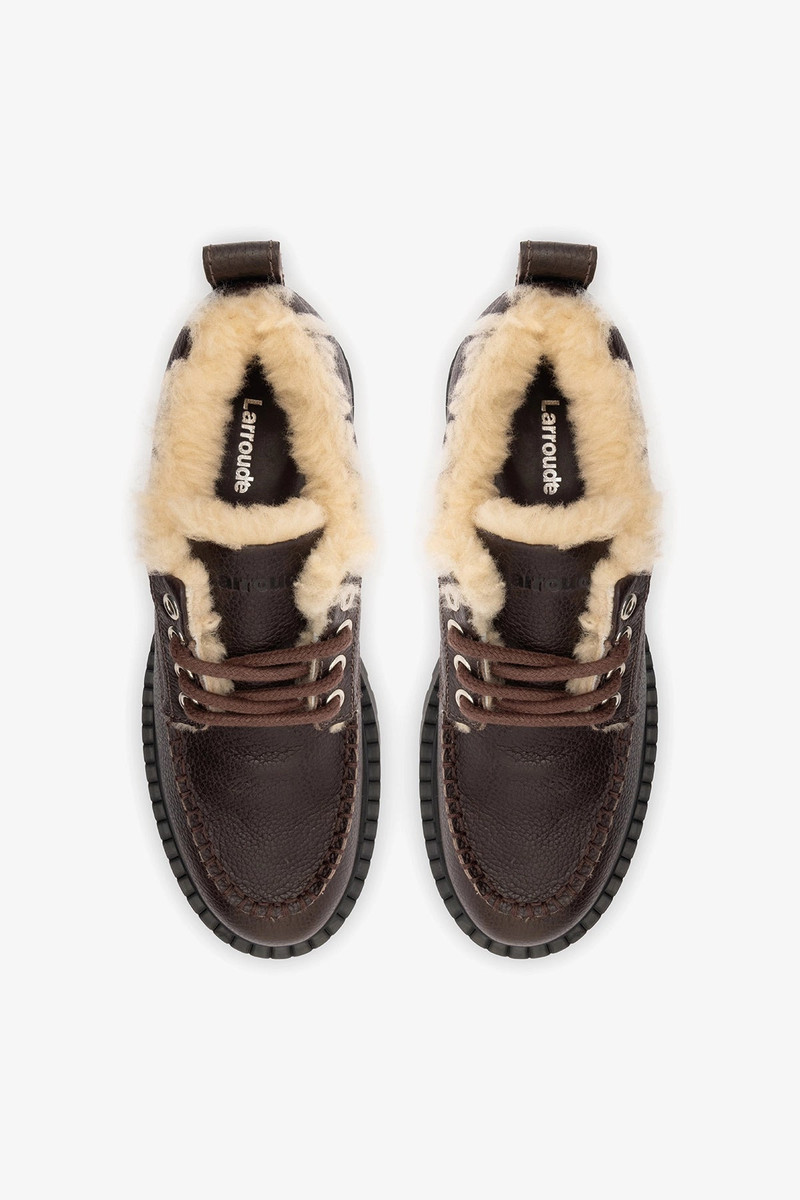 London Lace Up Loafer In Brown Leather and Natural Shearling 7