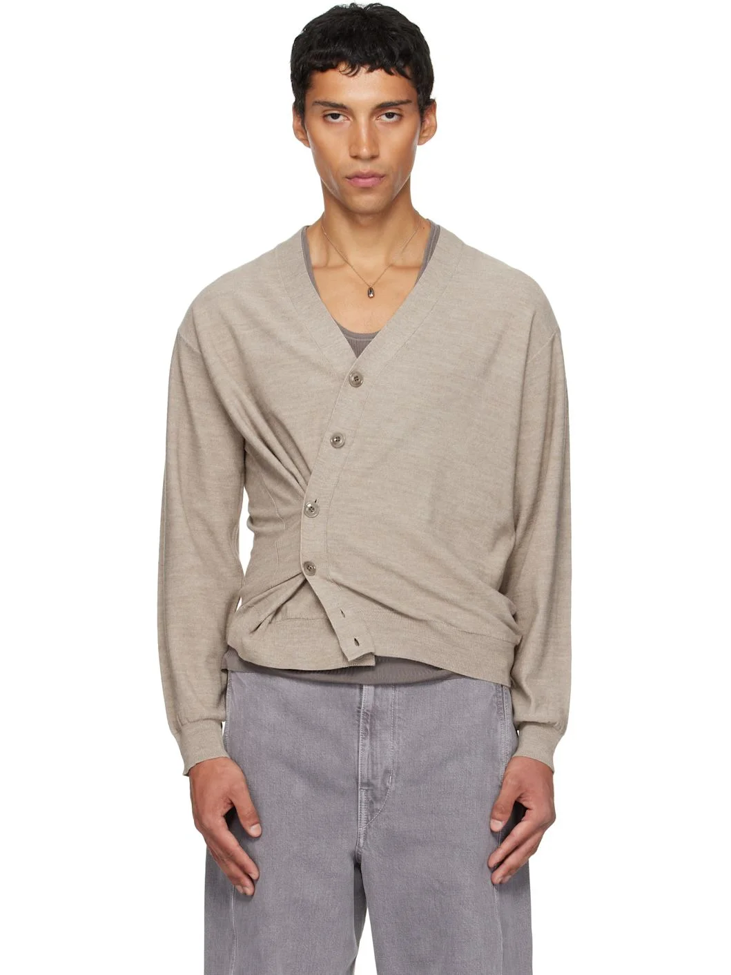 Beige Relaxed Twisted Cardigan - 1