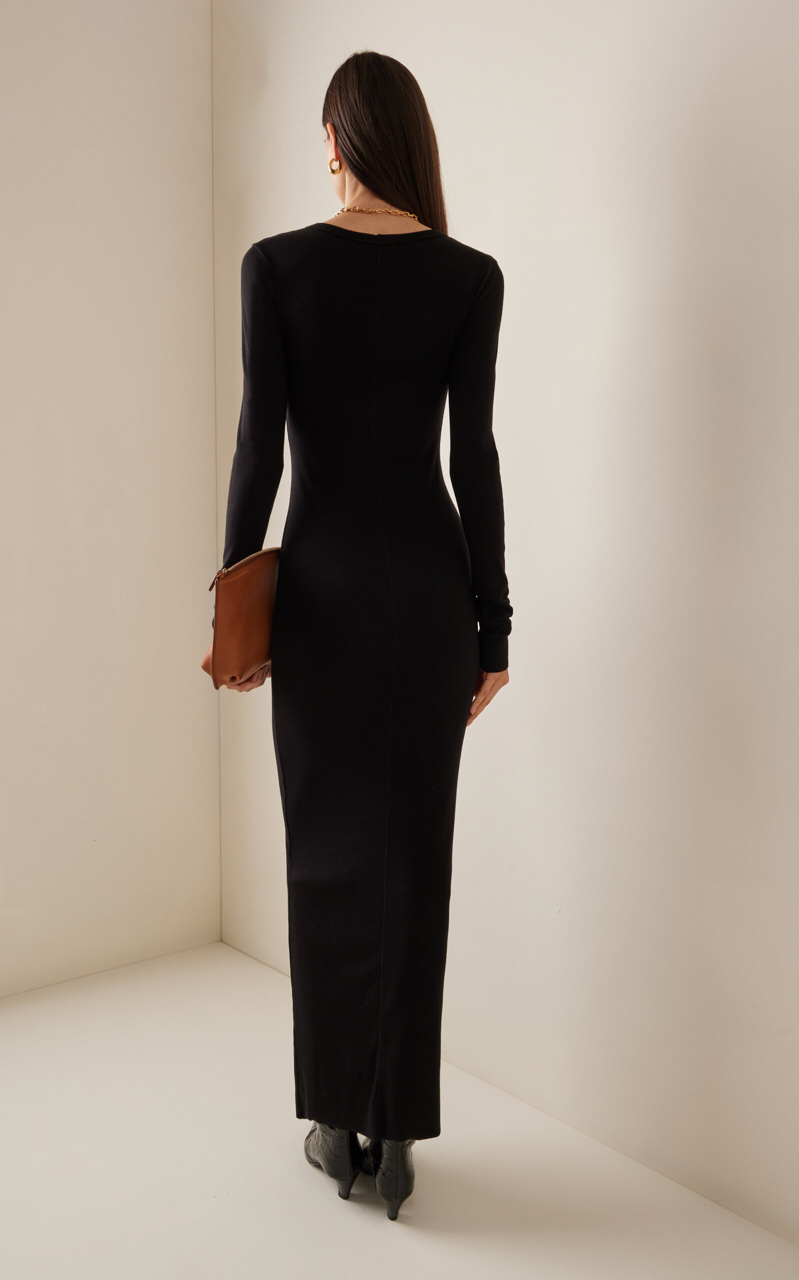 Crewneck Cotton-Blend Maxi Dress black - 4