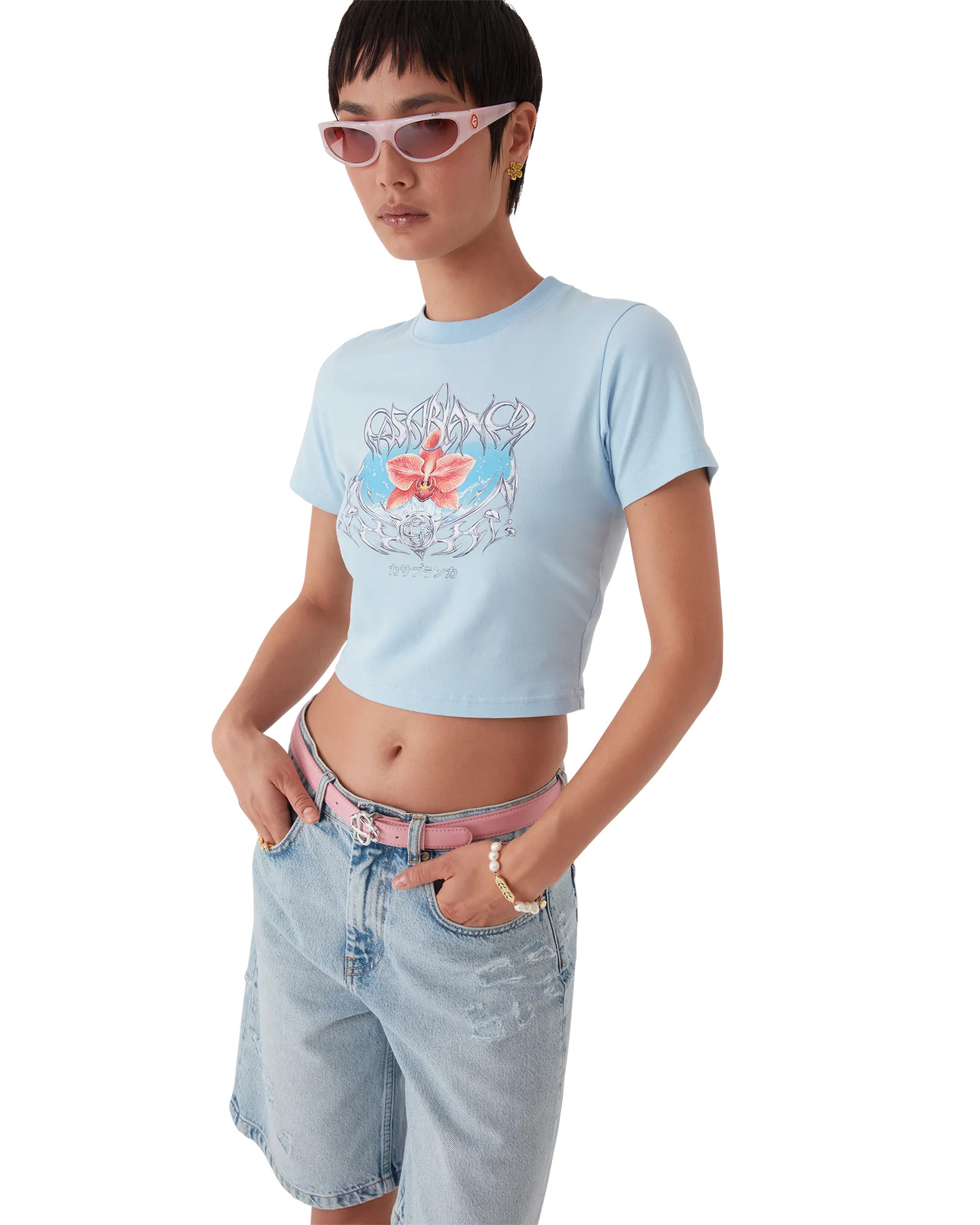 Blades Cropped Short Sleeve T-Shirt | Casablanca Paris - 4