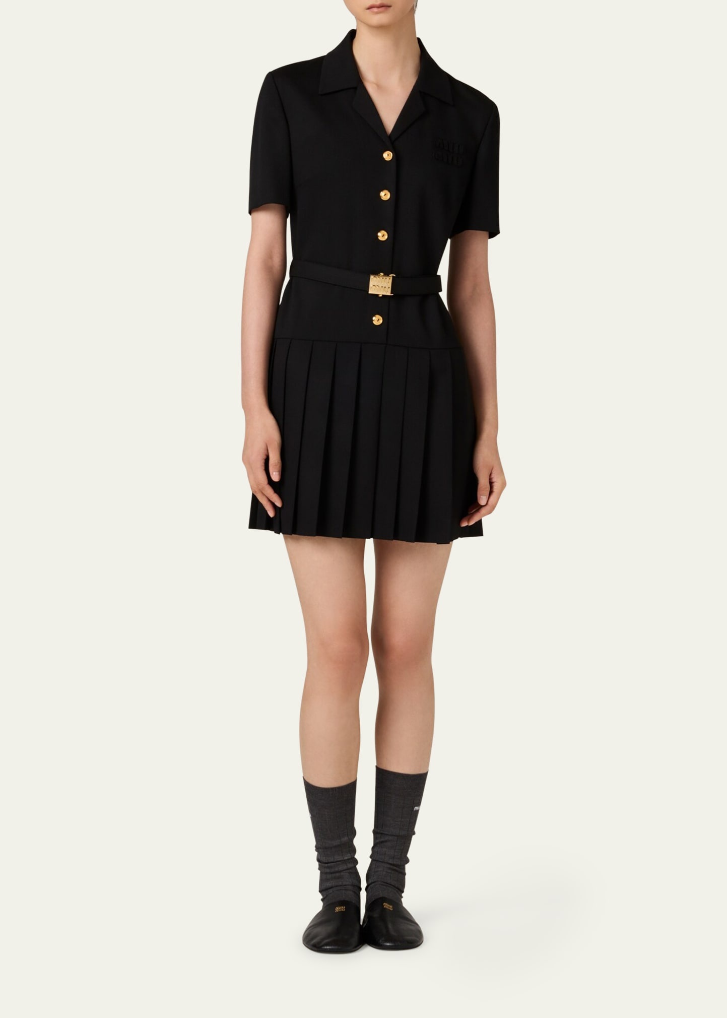 Short-Sleeve Button-Down Belted Mini Shirtdress - 2