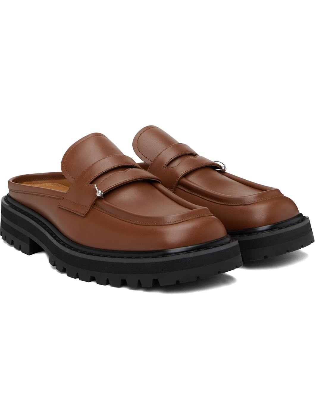 Brown Leather Piercing 2.0 Chunky Sabot Loafers - 4
