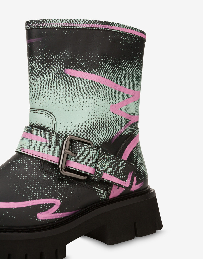 SHADOWS & SQUIGGLES CALFSKIN BIKER ANKLE BOOTS 4
