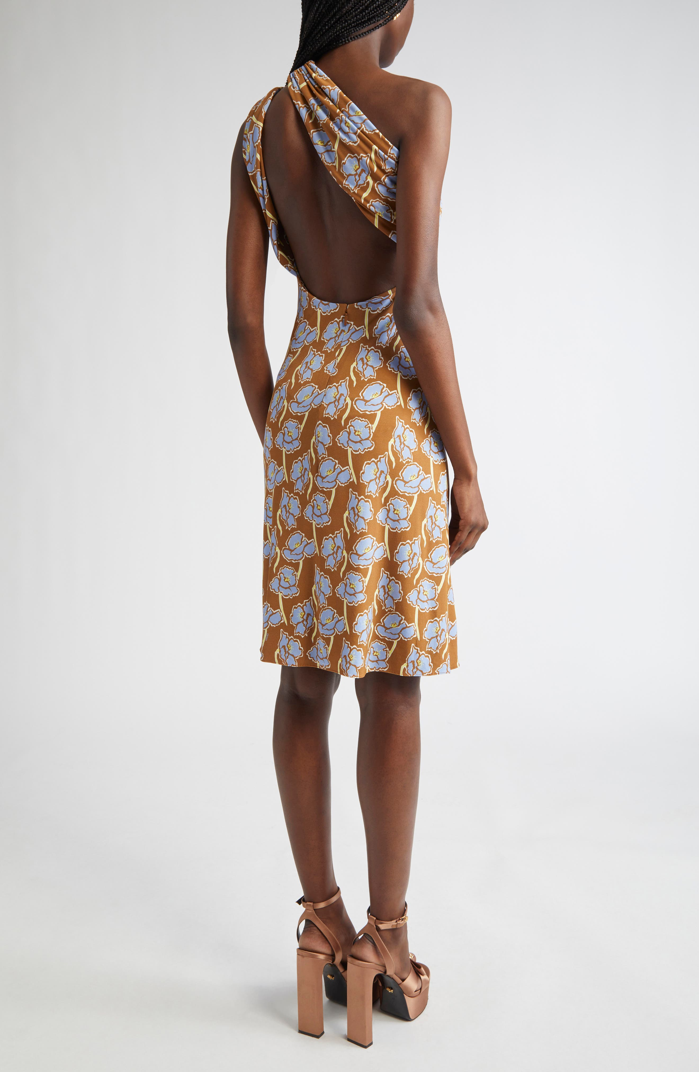Versace One-Shoulder Stretch Crepe Jersey Cocktail Dress in Tobacco Powder Blue at Nordstrom - 2