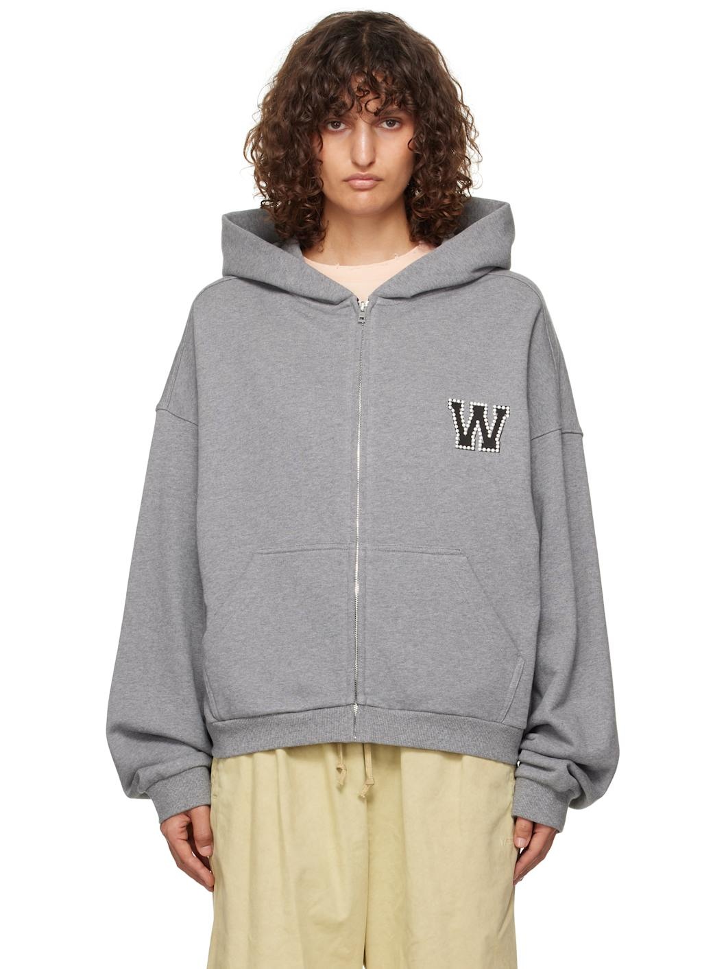 Gray Pearl Logo Zip-up Hoodie - 1