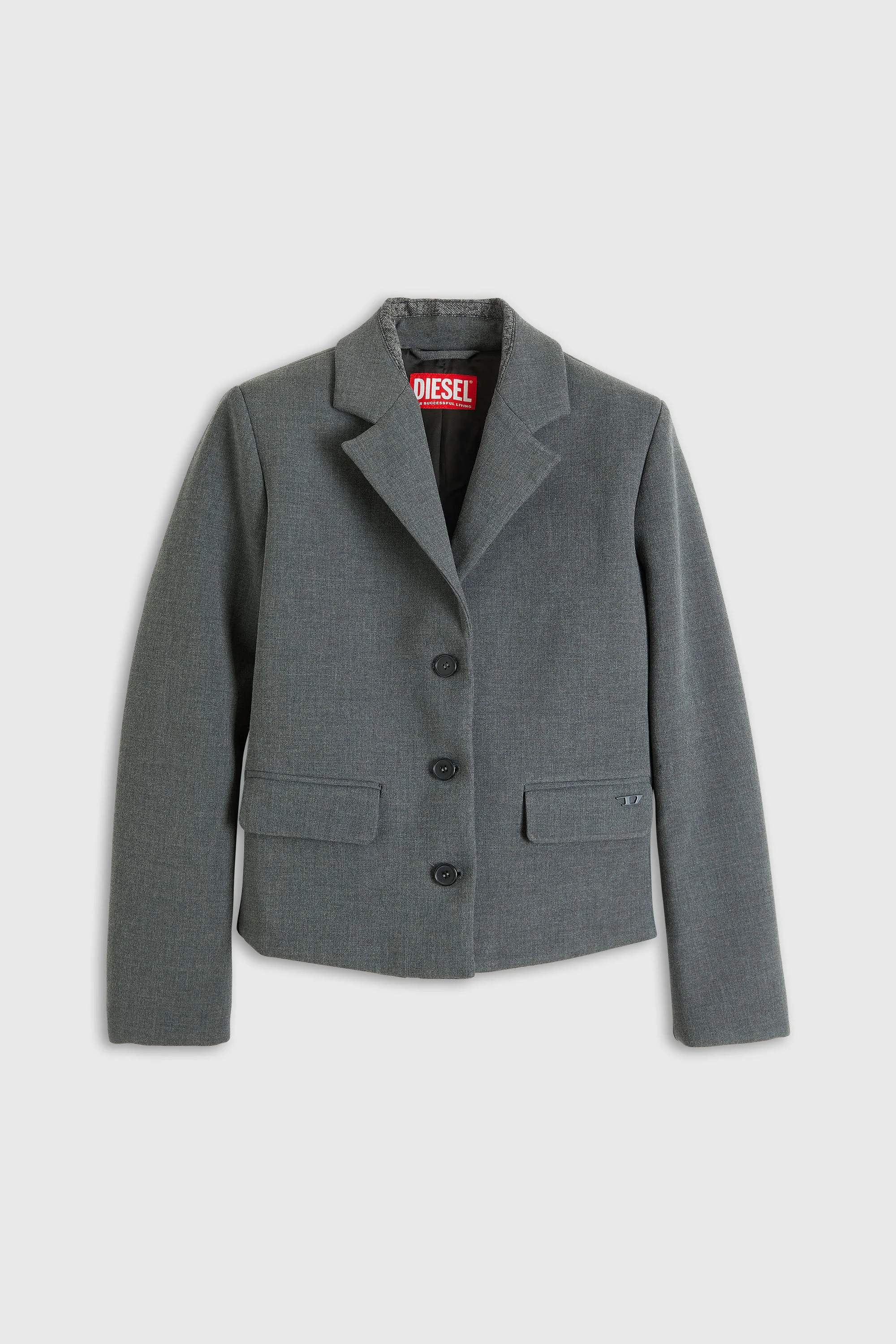 CROPPED BLAZER WITH DENIM-TRIMMED COLLAR - 1