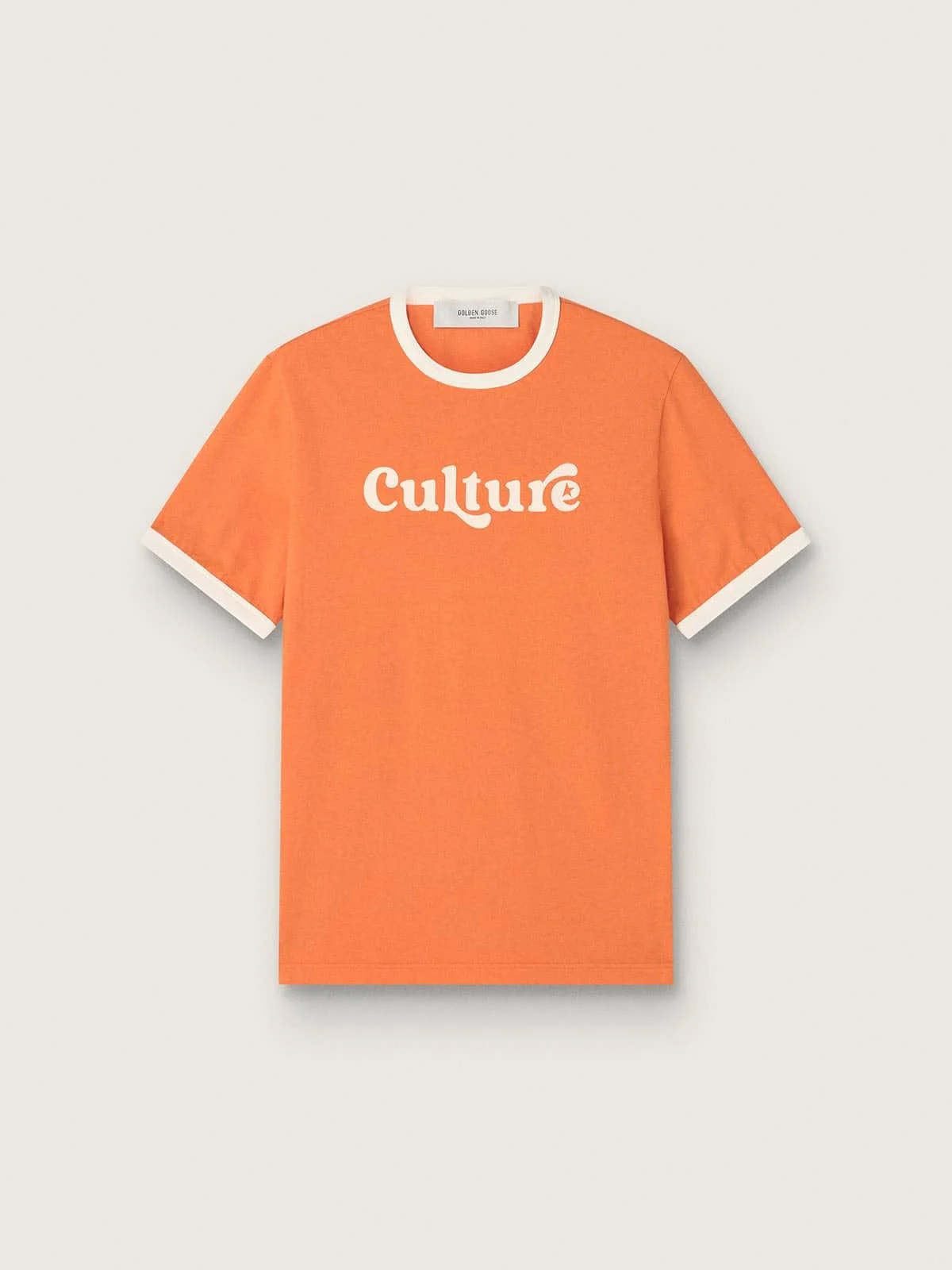 Men's slim-fit T-shirt in orange cotton with contrasting edges - 1
