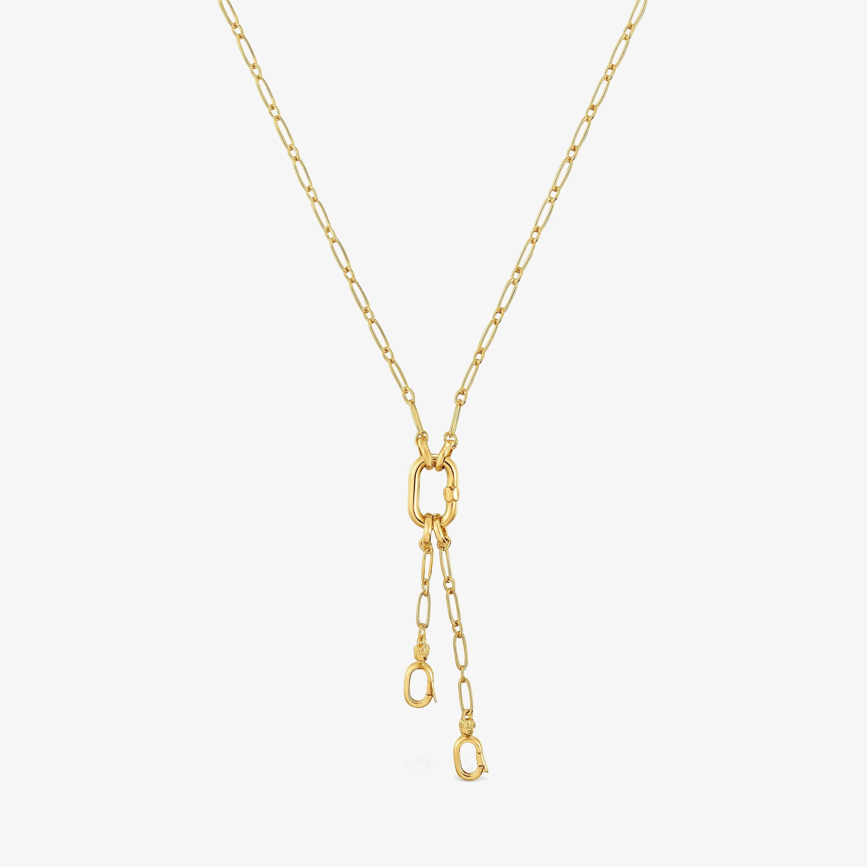Short 18K gold vermeil Necklace with double pendant detail and ring Hold Oval - 1