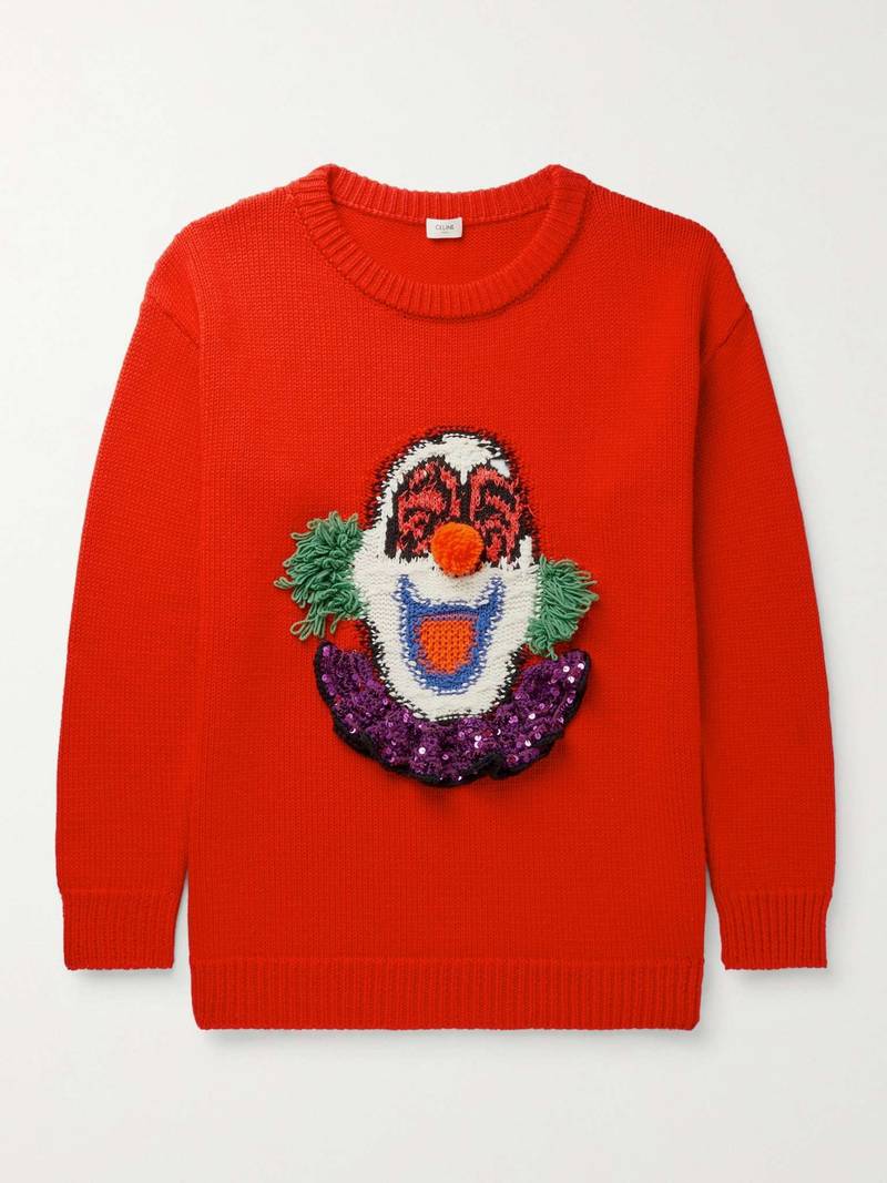 Oversized Sequin-Embellished Intarsia Wool Sweater 1