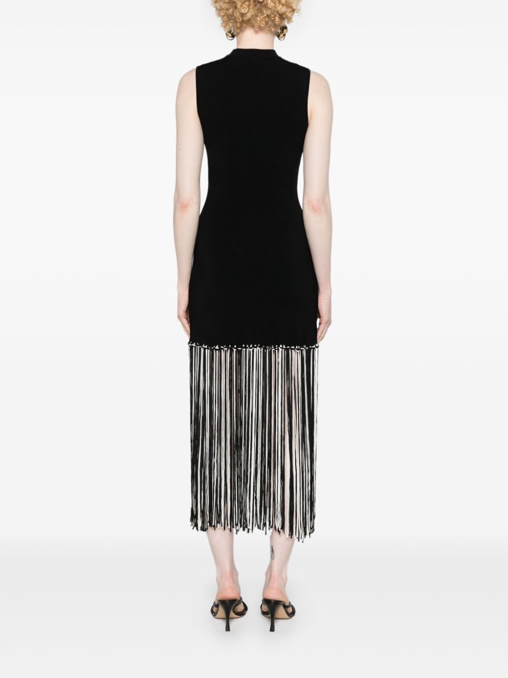 sleeveless fringed midi dress - 4