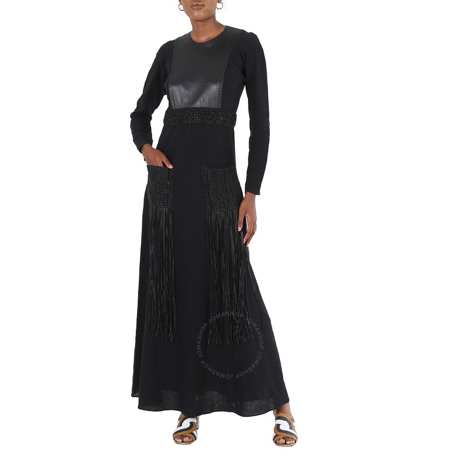Chloe Ladies Black Crochet-Trim Long Dress, Brand Size 38 (US Size 6) - 4