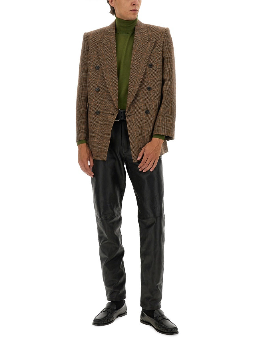 Saint Laurent Men Leather Pants With Belt - 2