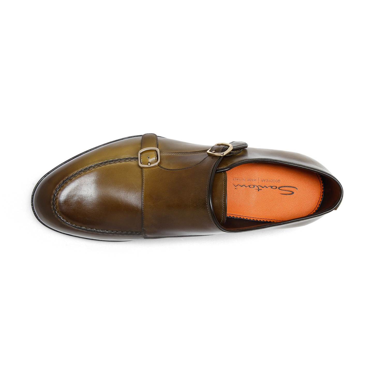 Men's olive green leather double-buckle shoe - 5