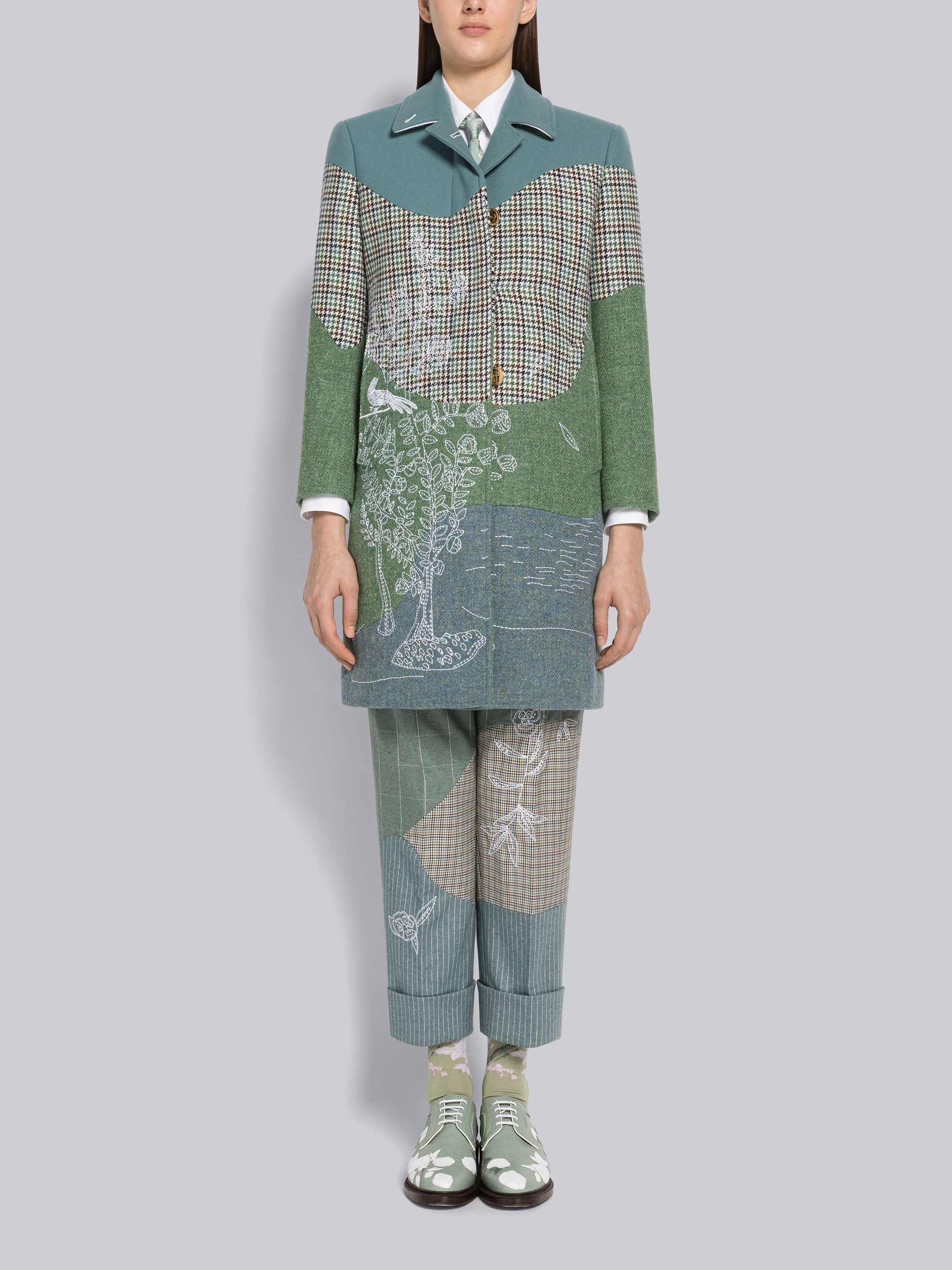 Patchwork Embroidered Bal Collar Overcoat - 1