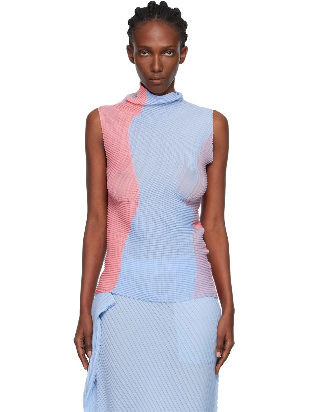 Blue & Pink Abstract Tint Pleats Tank Top - 1