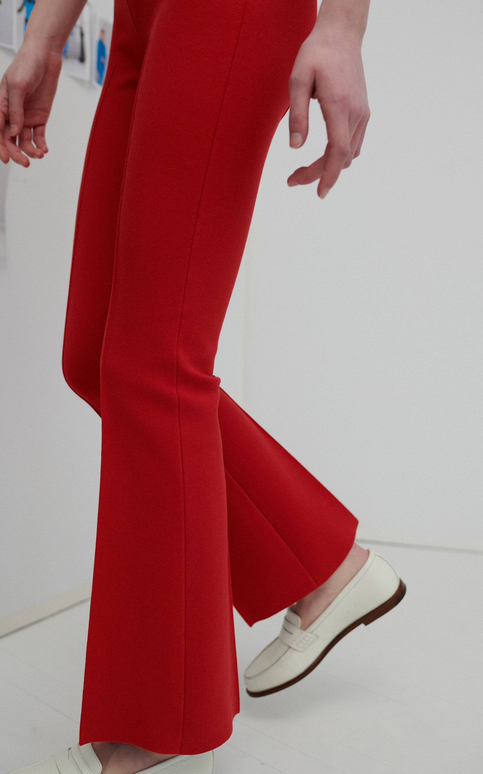 Exclusive Long Kick Flared Stretch-Cotton Knit Pants red - 3