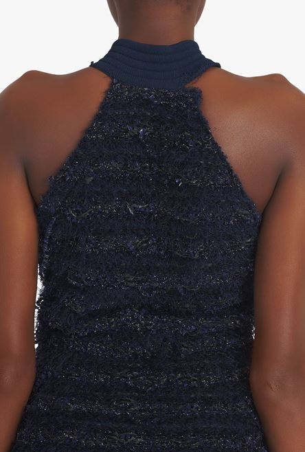 Short navy blue tweed dress - 9