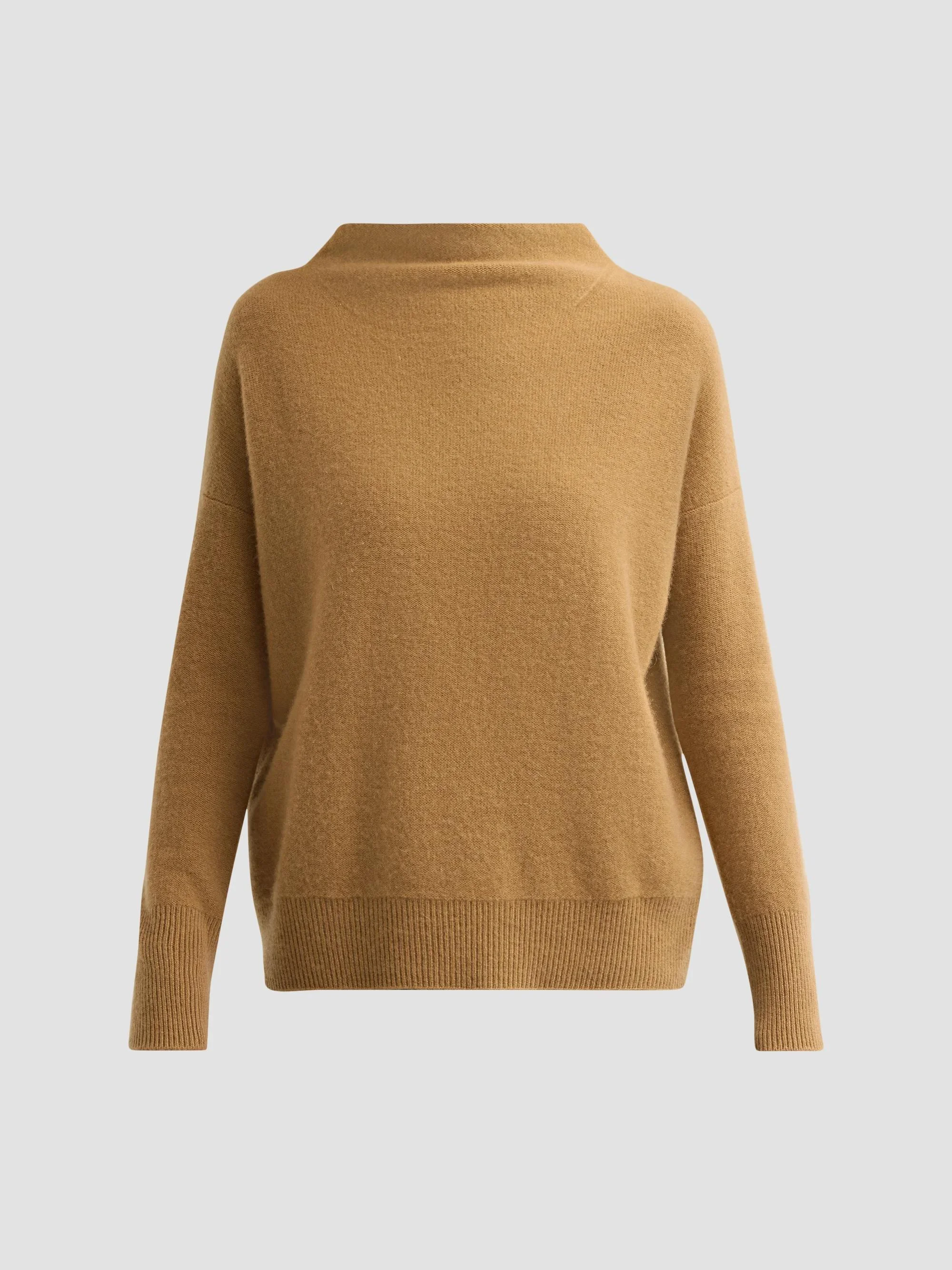 Women's Funnelneck Cashmere Sweater - Dark Carmello - 1