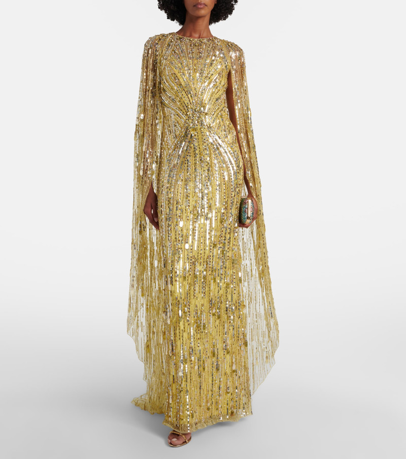 JENNY PACKHAM Elio embellished caped gown outlook