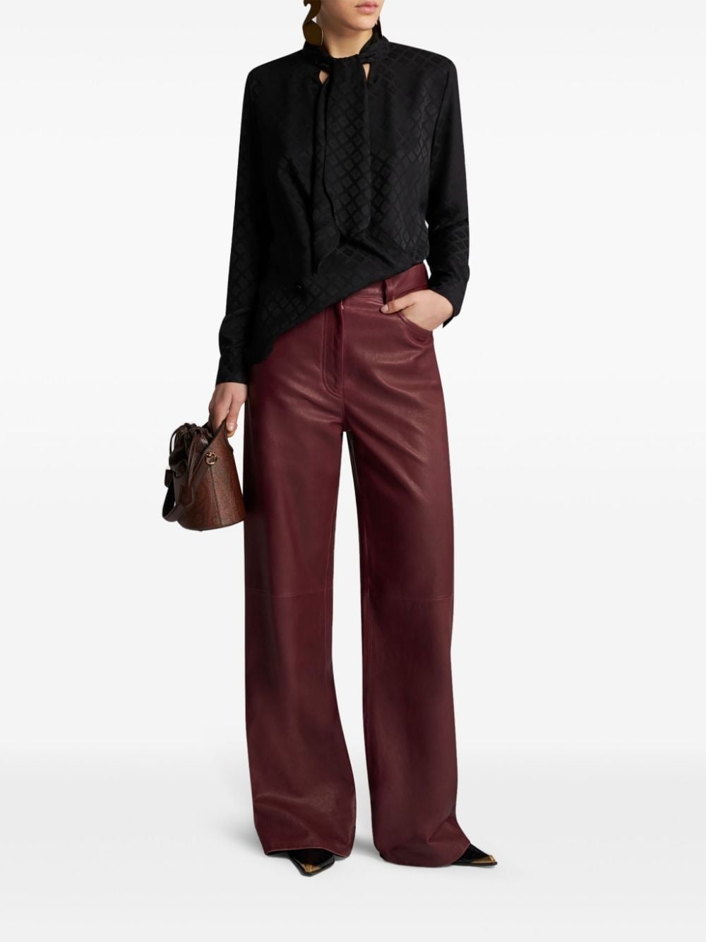 silk-jacquard scarf-collar shirt - 2