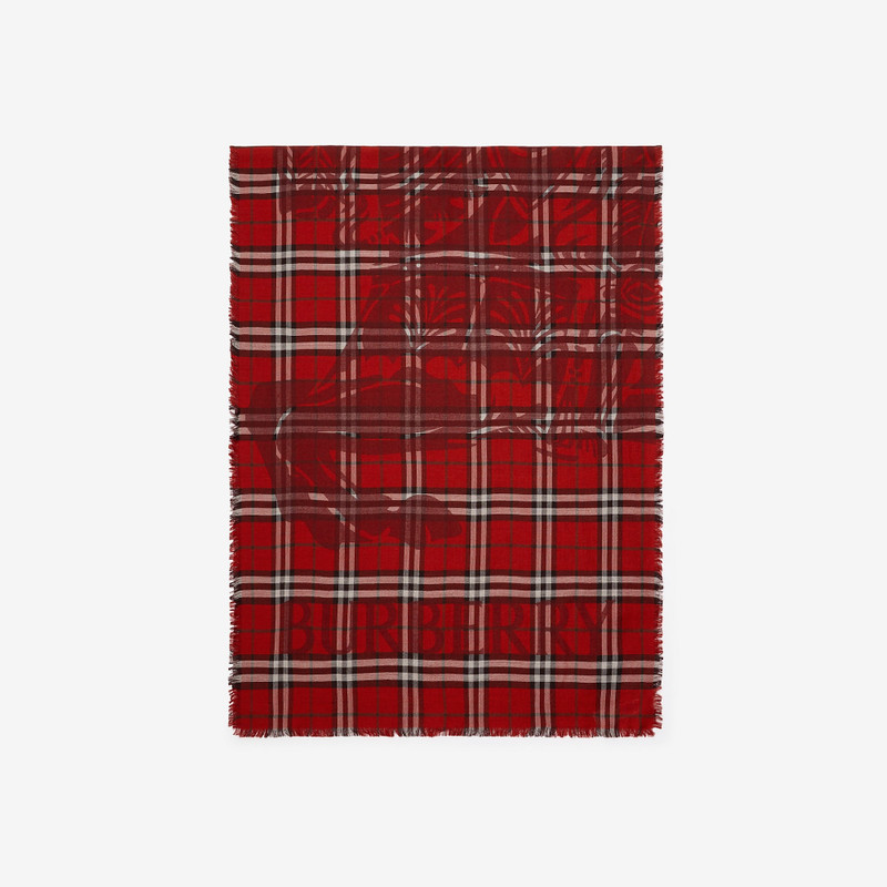 Wide Knight Check Wool Silk Scarf 1